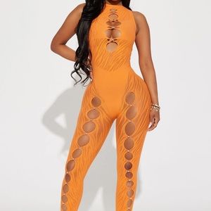 Orange cut out jumpsuit